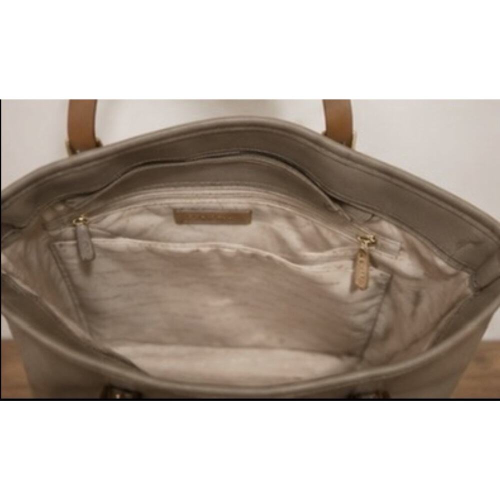 Michael Kors Large Saffiano Leather Tote Bag Taupe Brown Shoulder Purse Gold - Picture 6 of 10